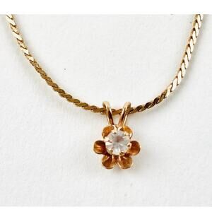 Vintage Coppercraft Guild Copper Tiny Flower Pendant Necklace Retro Rhinestones